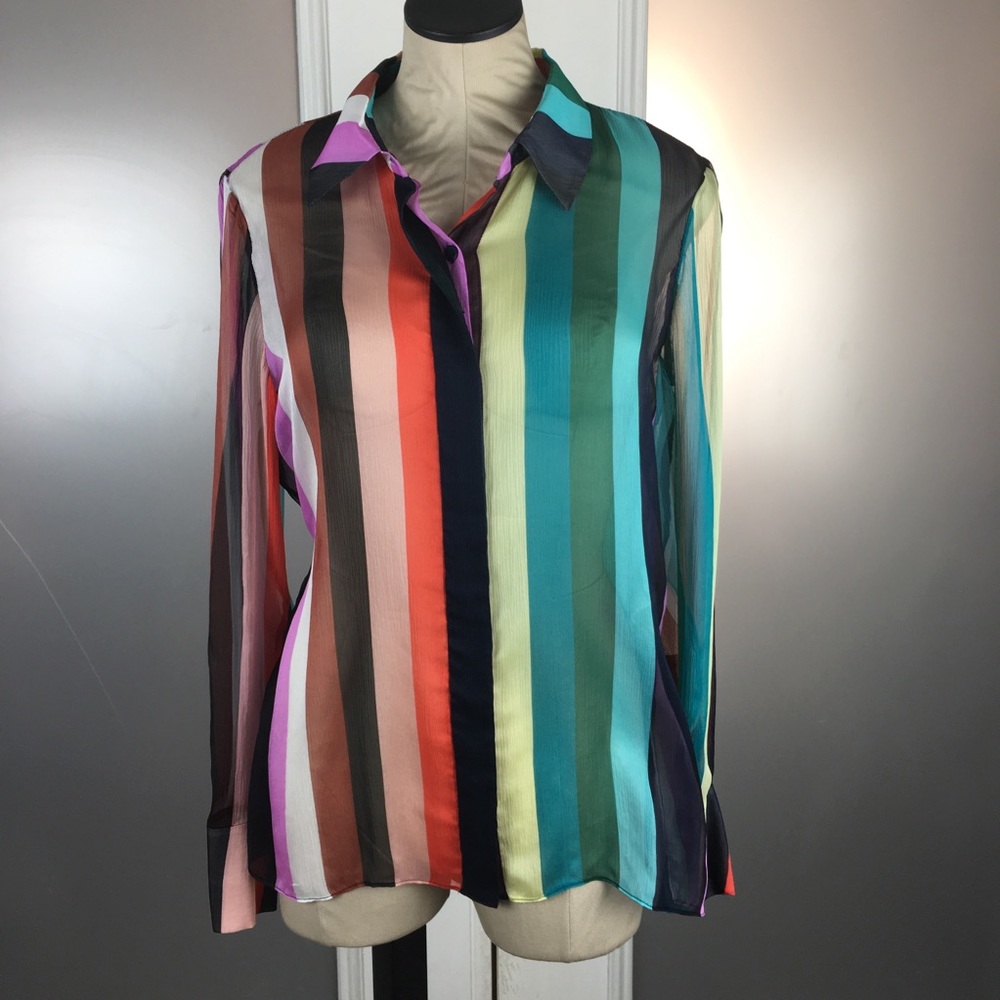 Diane Von Furstenberg Silk Blouse 6 Rainbow Stripe